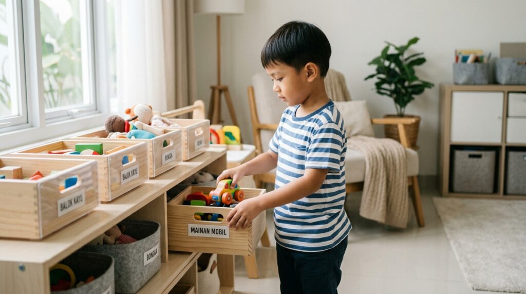 Melatih anak autis merapikan mainan sendiri
