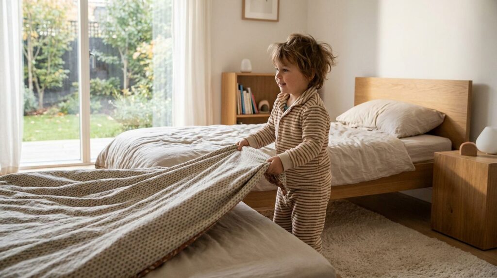 Melatih Anak Autis Merapikan Tempat Tidur Setelah Bangun